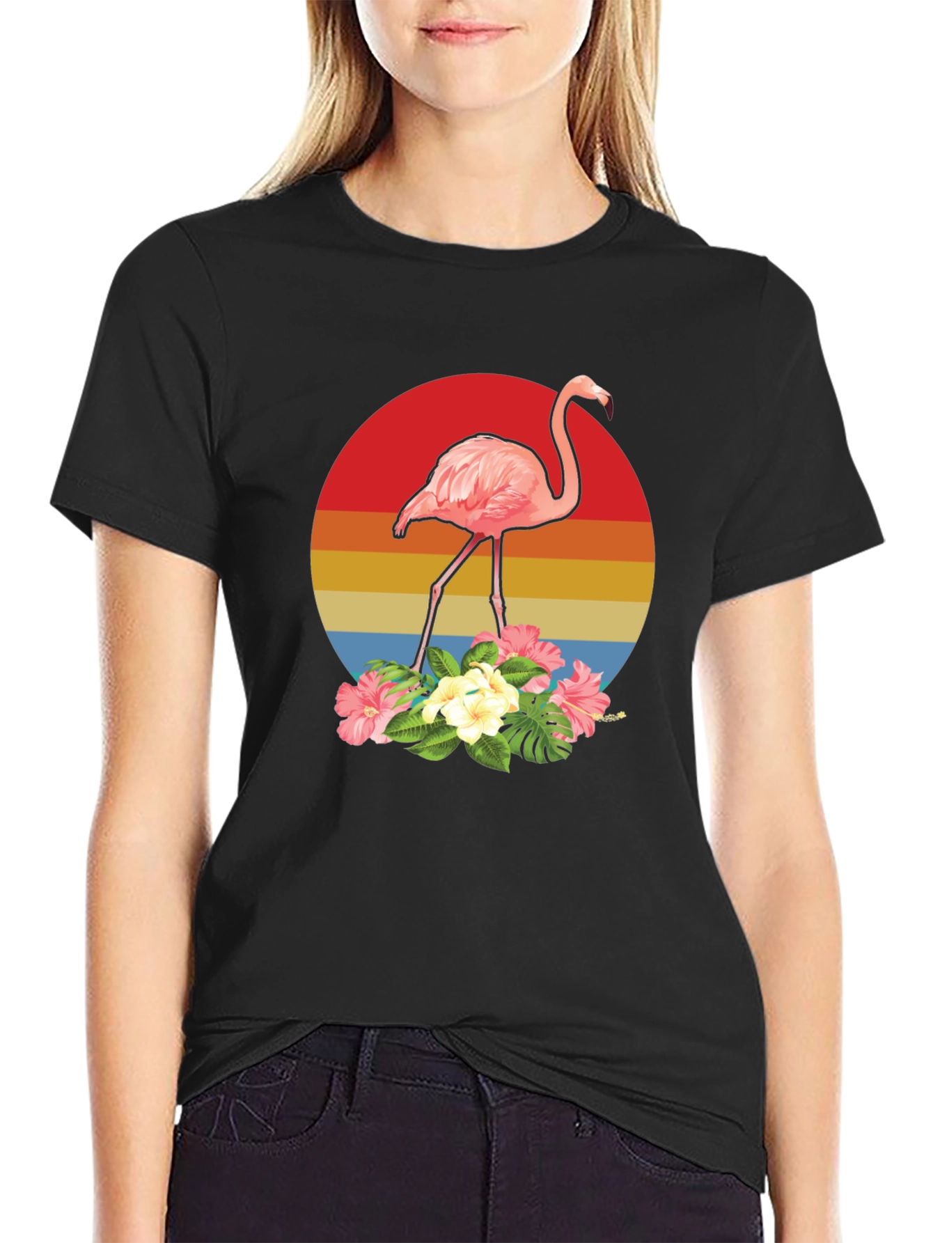 Tropical Flamingo T-Shirt - Sunset Design