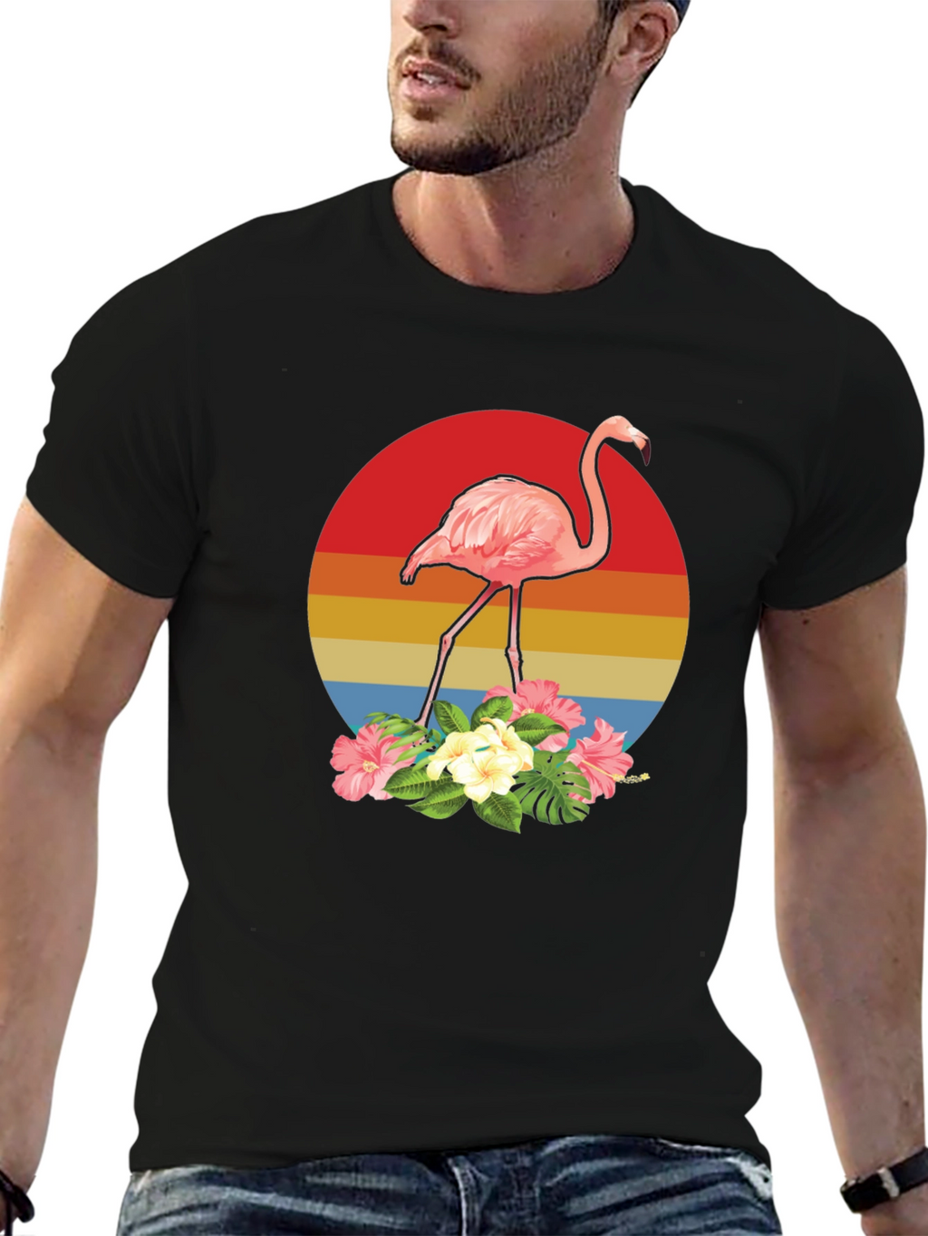 Tropical Flamingo T-Shirt - Sunset Design