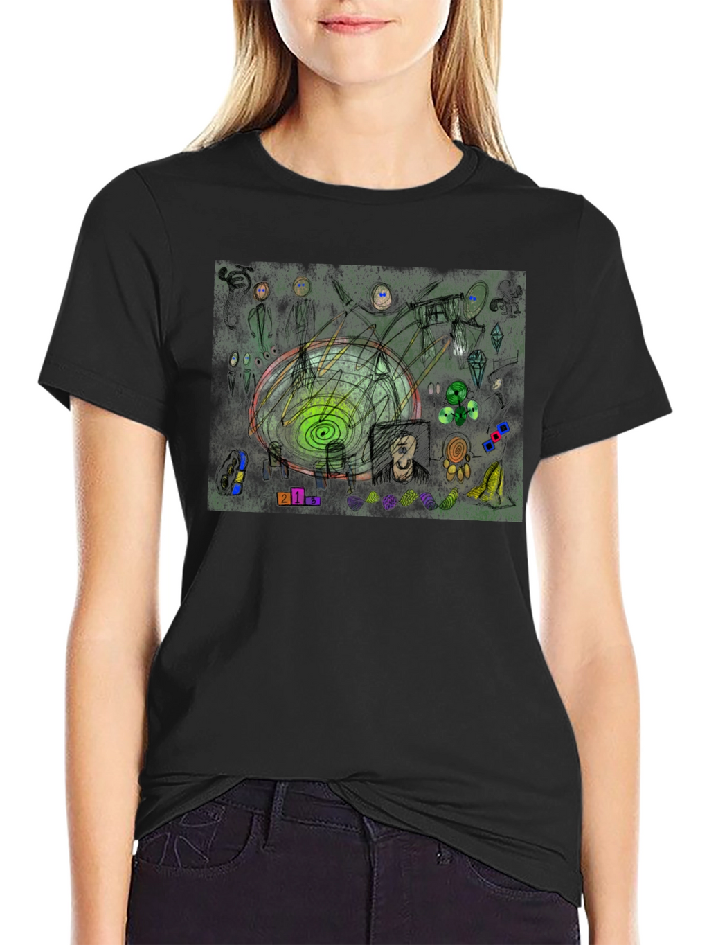 Abstract Art Graphic Print Black T-Shirt