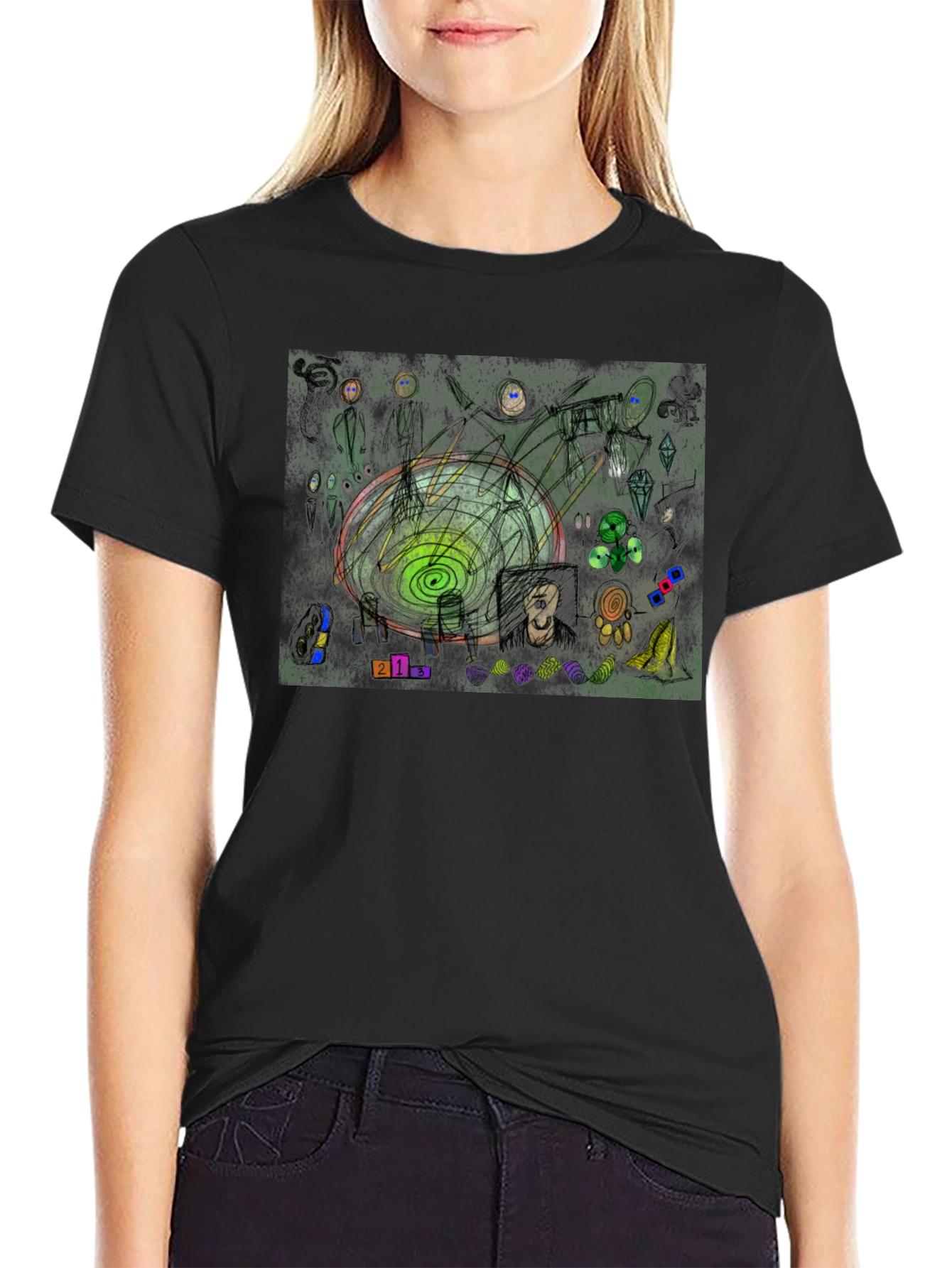Abstract Art Graphic Print Black T-Shirt