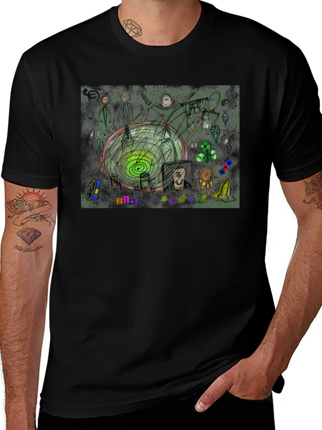 Abstract Art Graphic Print Black T-Shirt