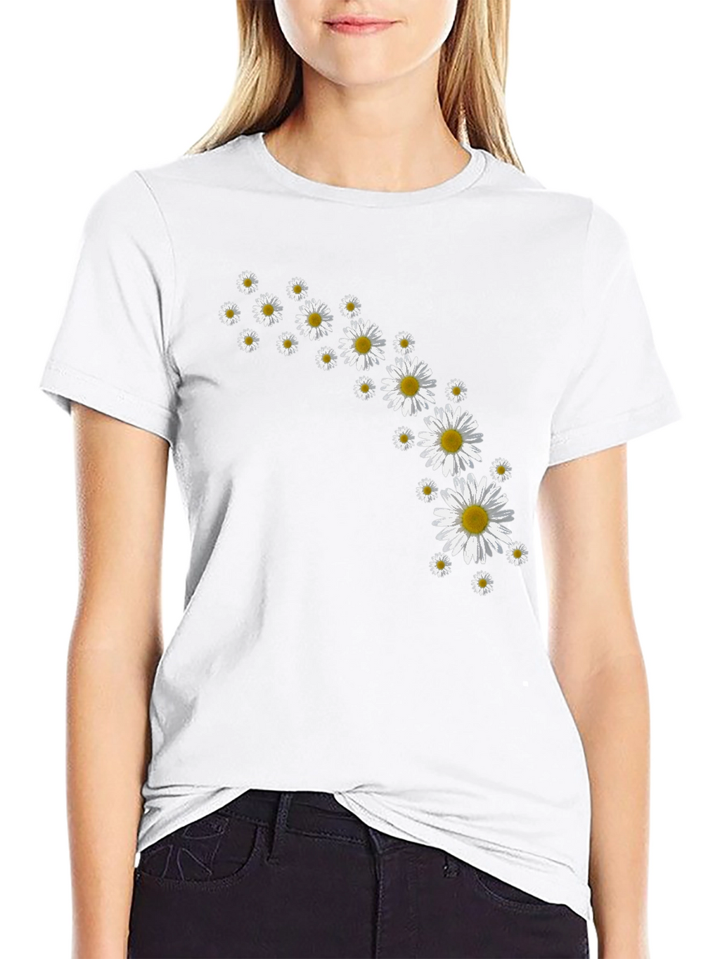 Daisy Flower Print Black T-Shirt