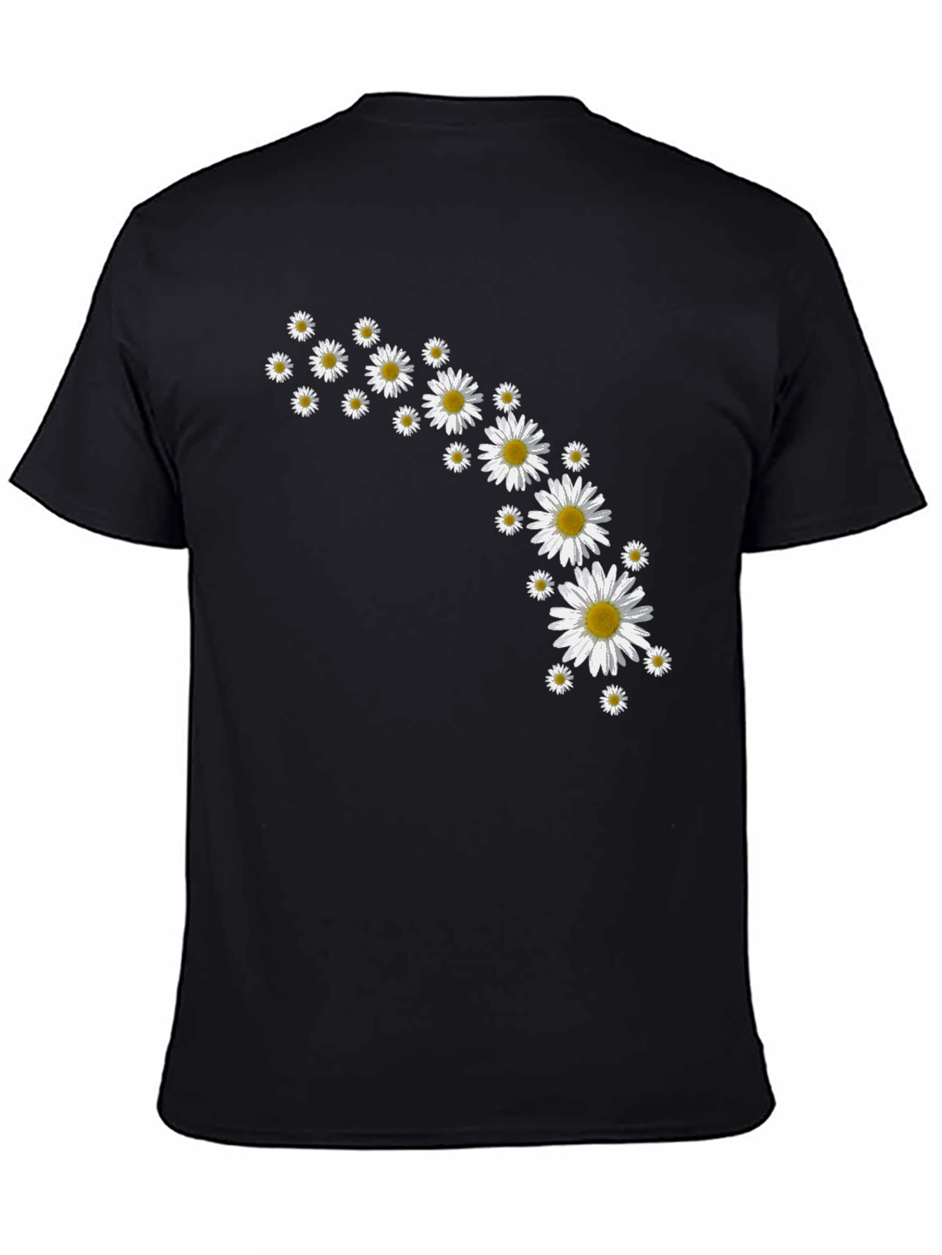 Daisy Flower Print Black T-Shirt