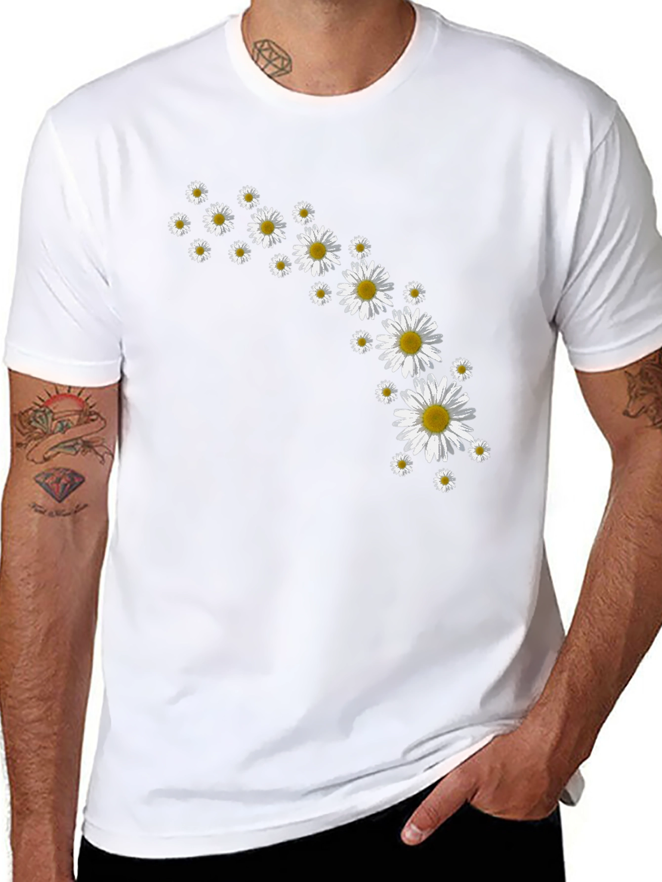 Daisy Flower Print Black T-Shirt