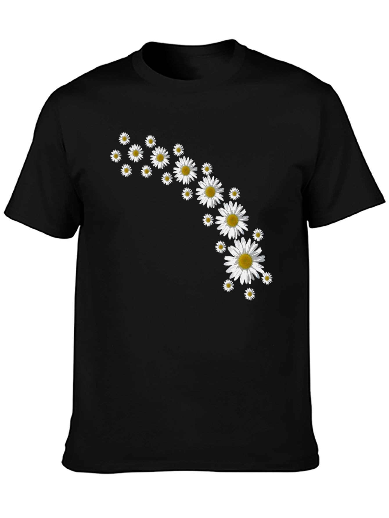 Daisy Flower Print Black T-Shirt
