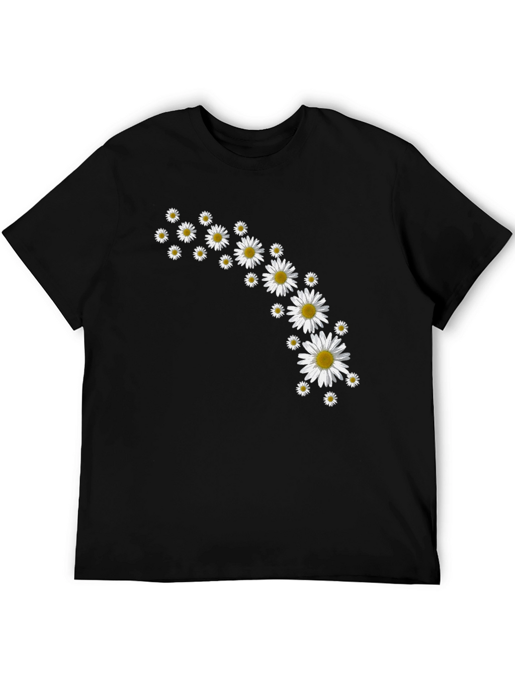 Daisy Flower Print Black T-Shirt