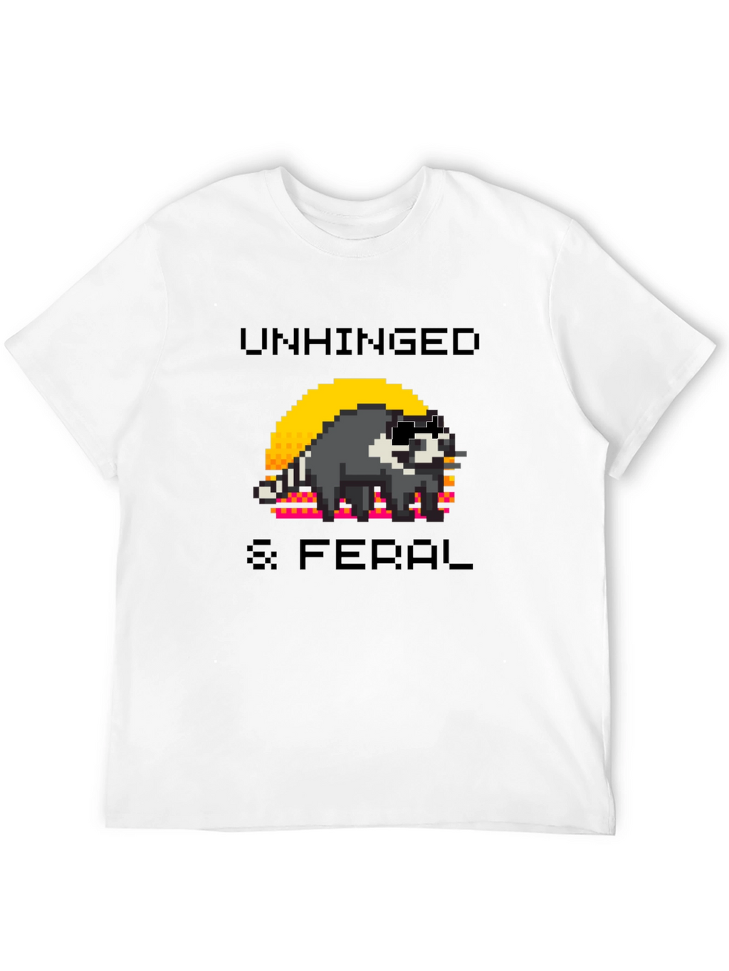 Unhinged & Feral Raccoon Pixel Art Graphic T-Shirt