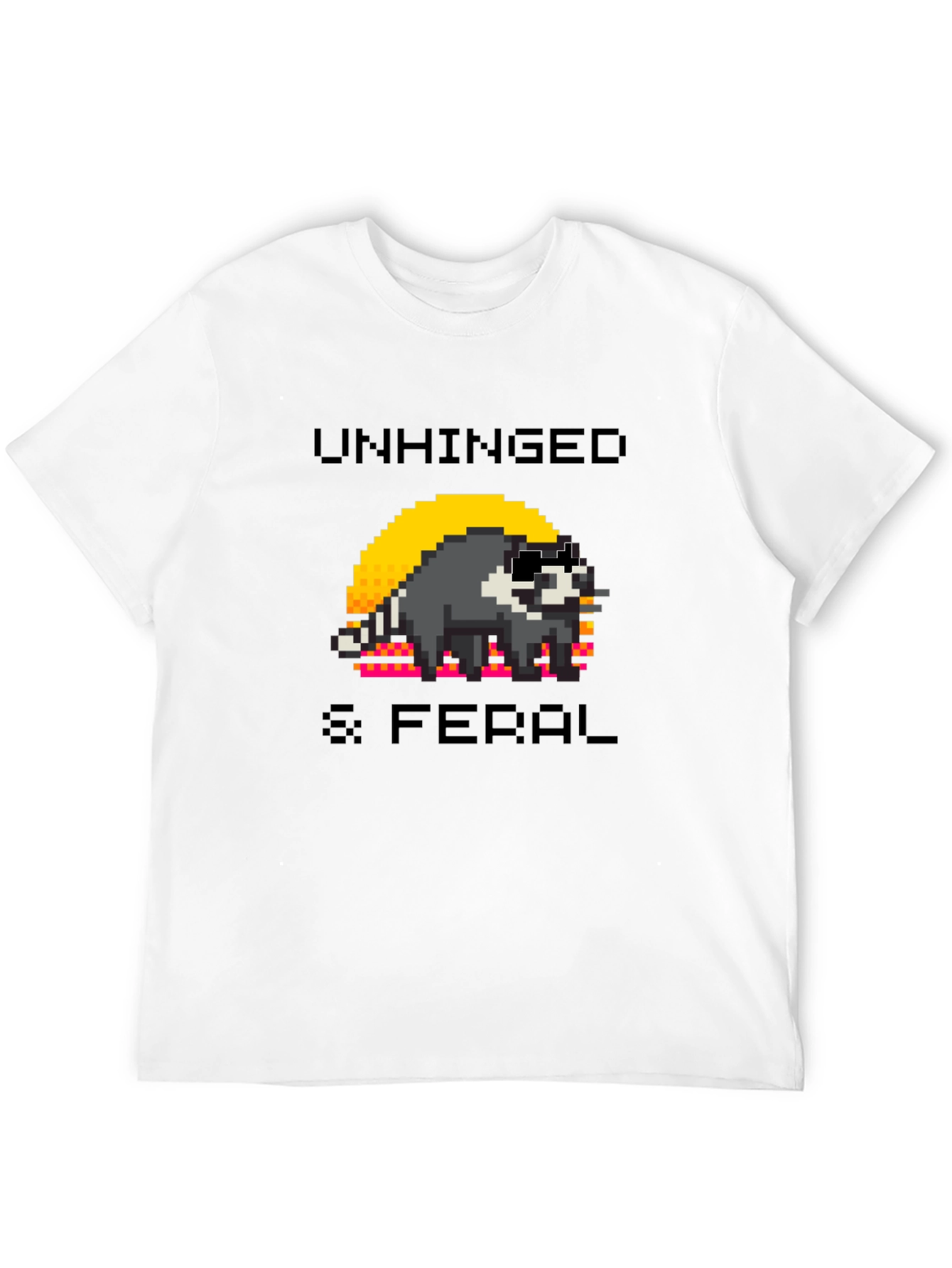 Unhinged & Feral Raccoon Pixel Art Graphic T-Shirt