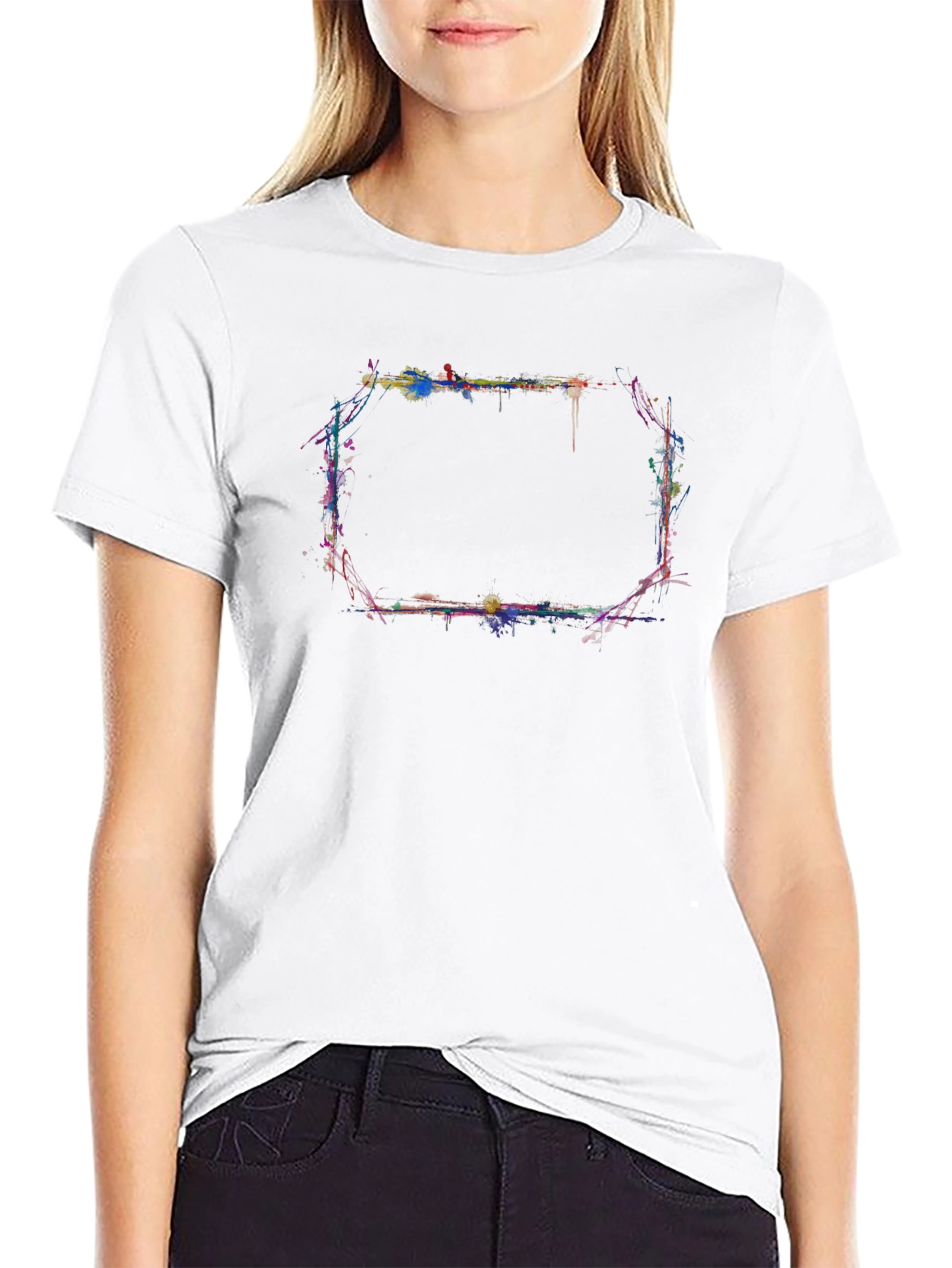 Abstract Paint Splatter Graphic Black T-Shirt