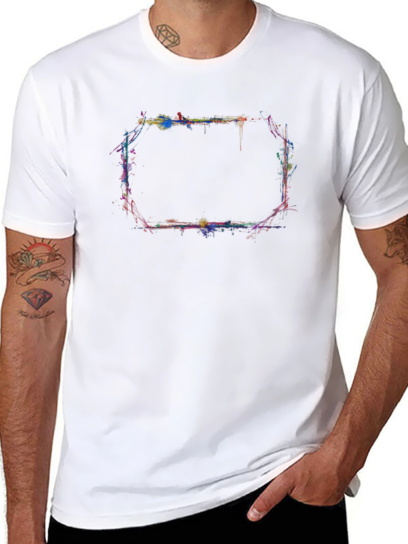 Abstract Paint Splatter Graphic Black T-Shirt