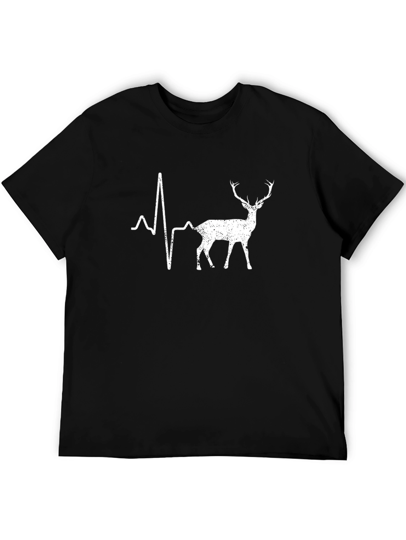 Deer Heartbeat Graphic Tee - Black Cotton T-Shirt
