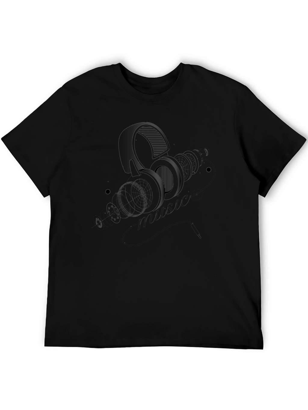 Modern Headphone Graphic Black T-Shirt