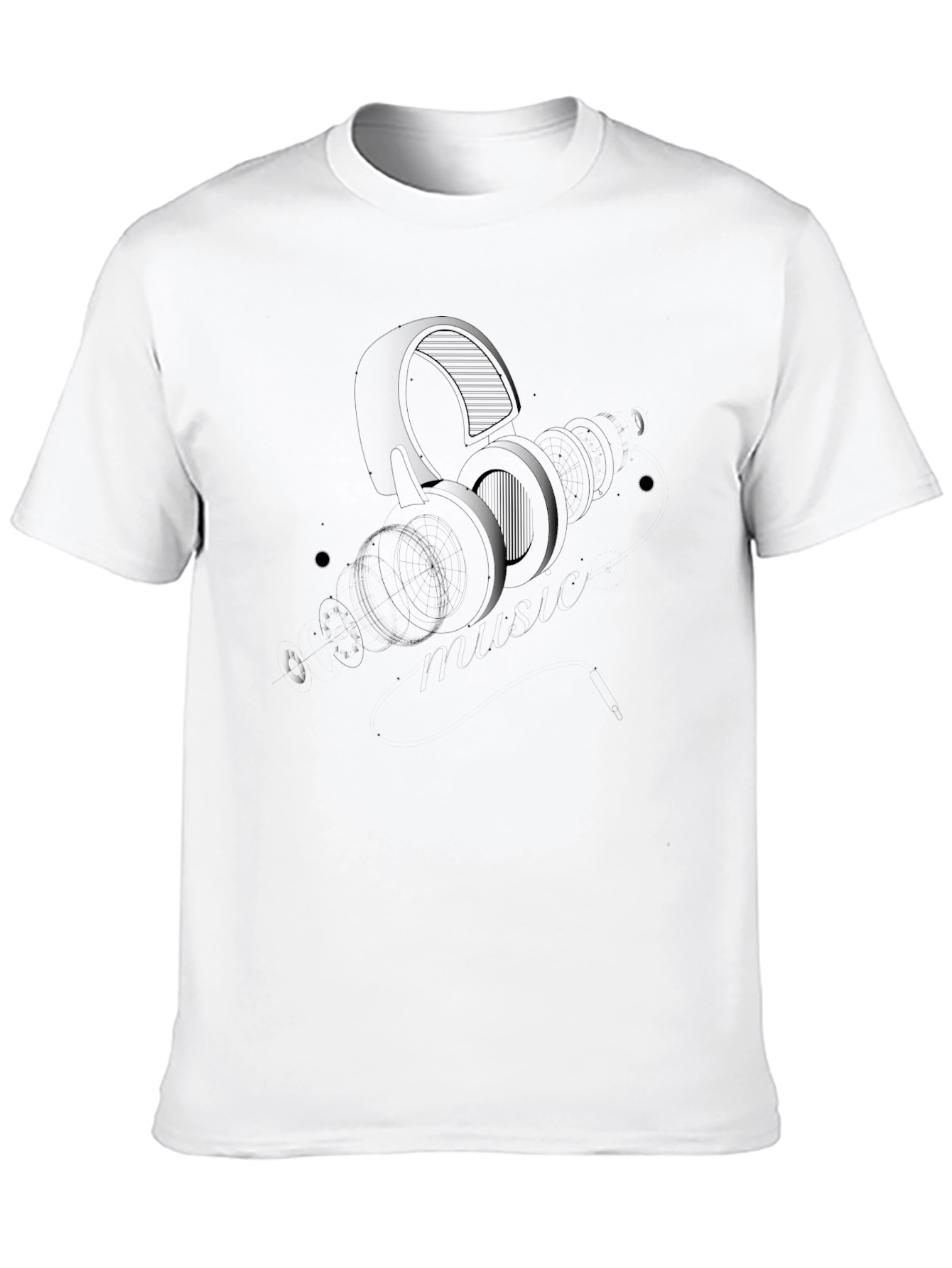 Modern Headphone Graphic Black T-Shirt
