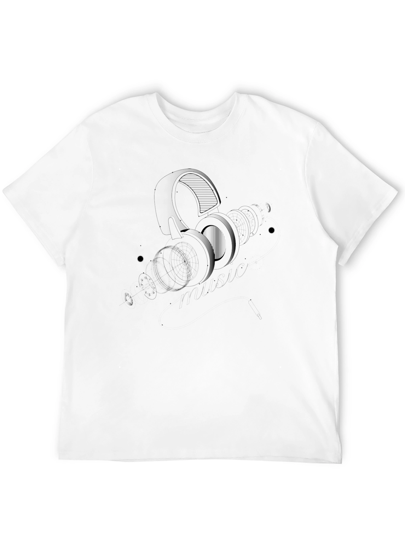 Modern Headphone Graphic Black T-Shirt