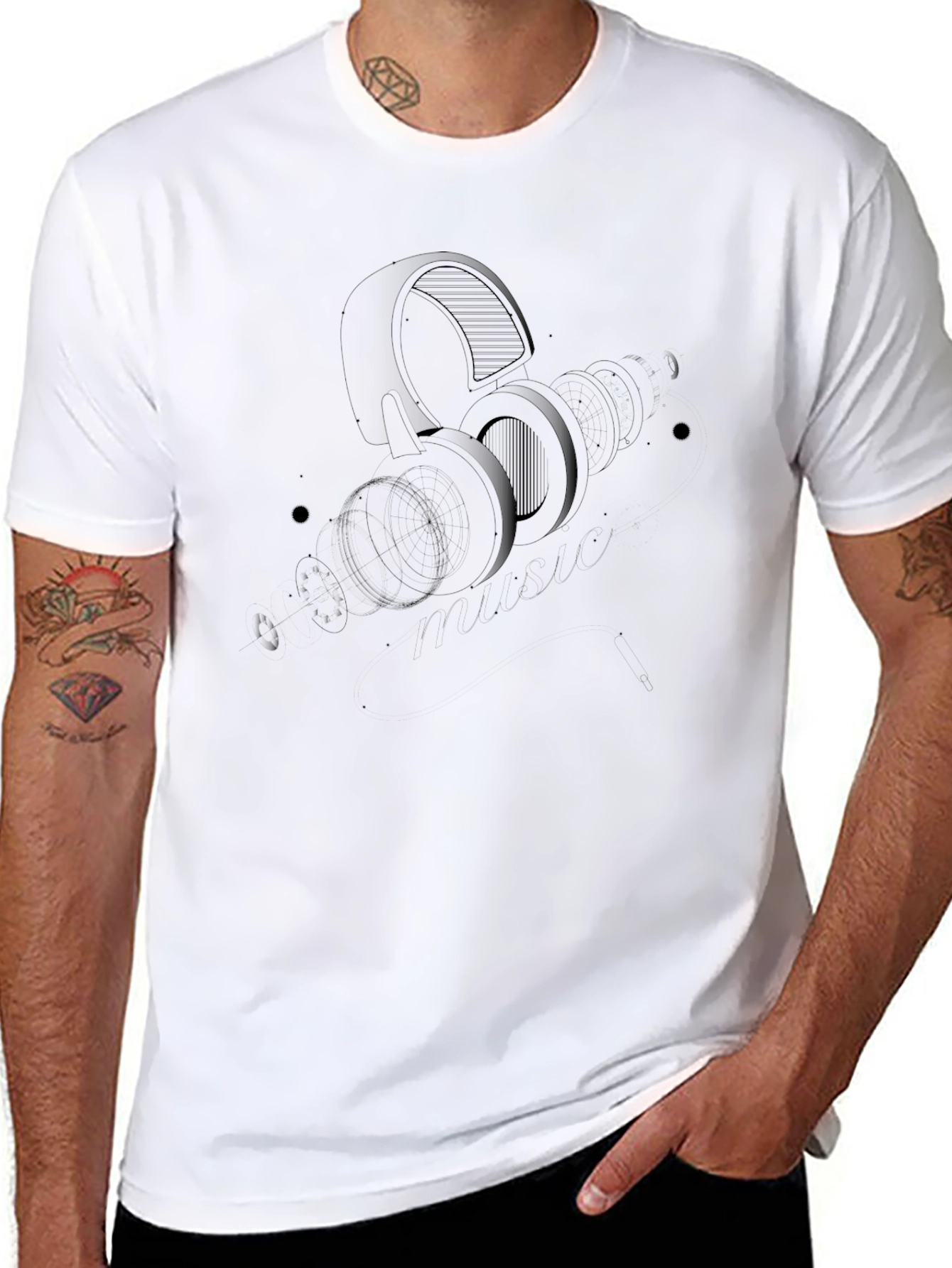 Modern Headphone Graphic Black T-Shirt