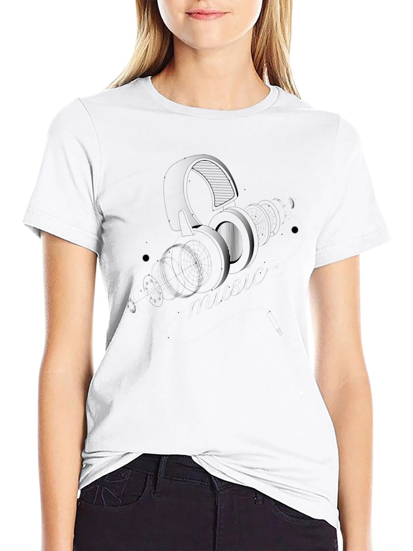 Modern Headphone Graphic Black T-Shirt