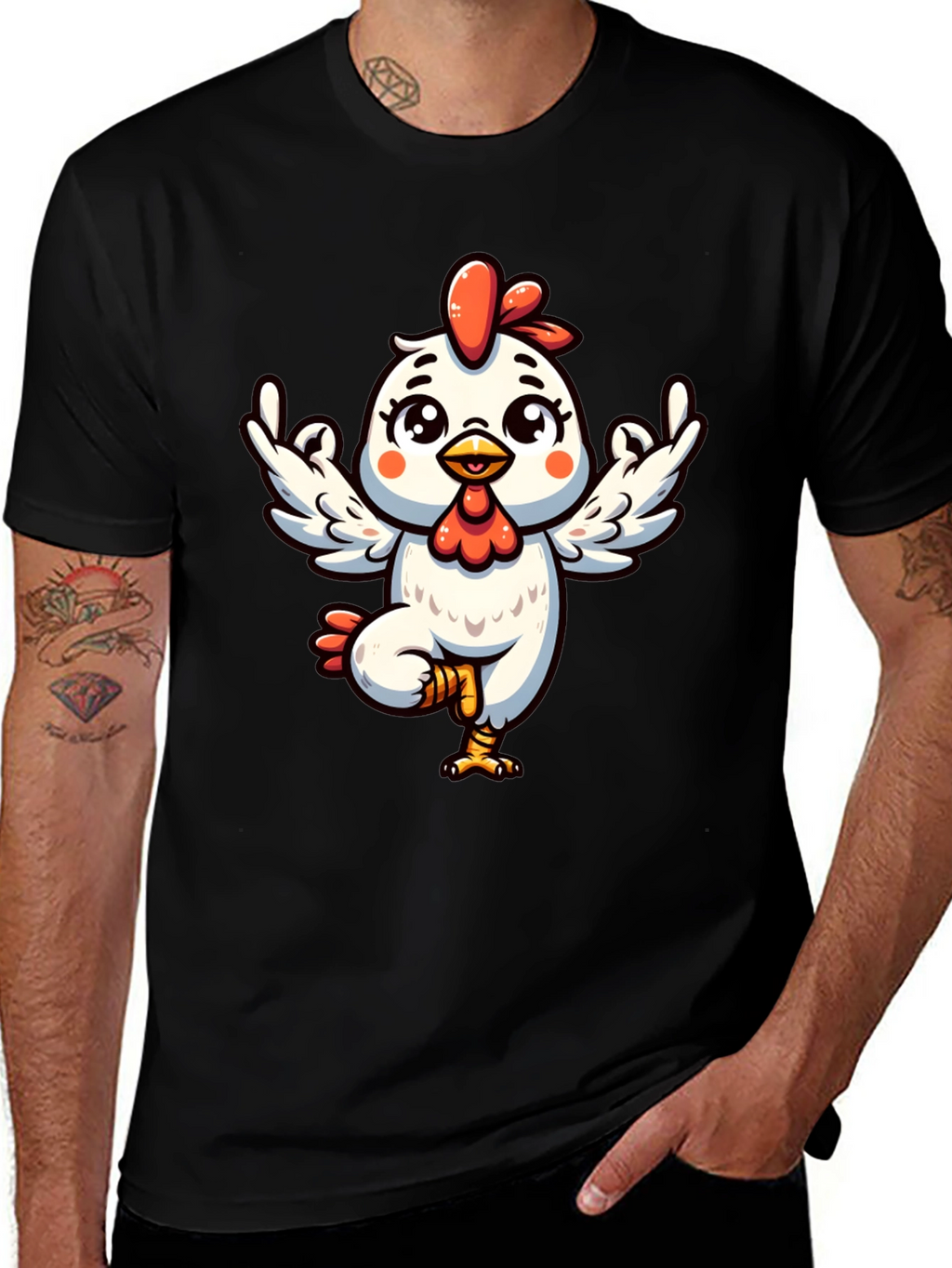 Yoga Chicken Graphic Tee - Black Cotton T-Shirt