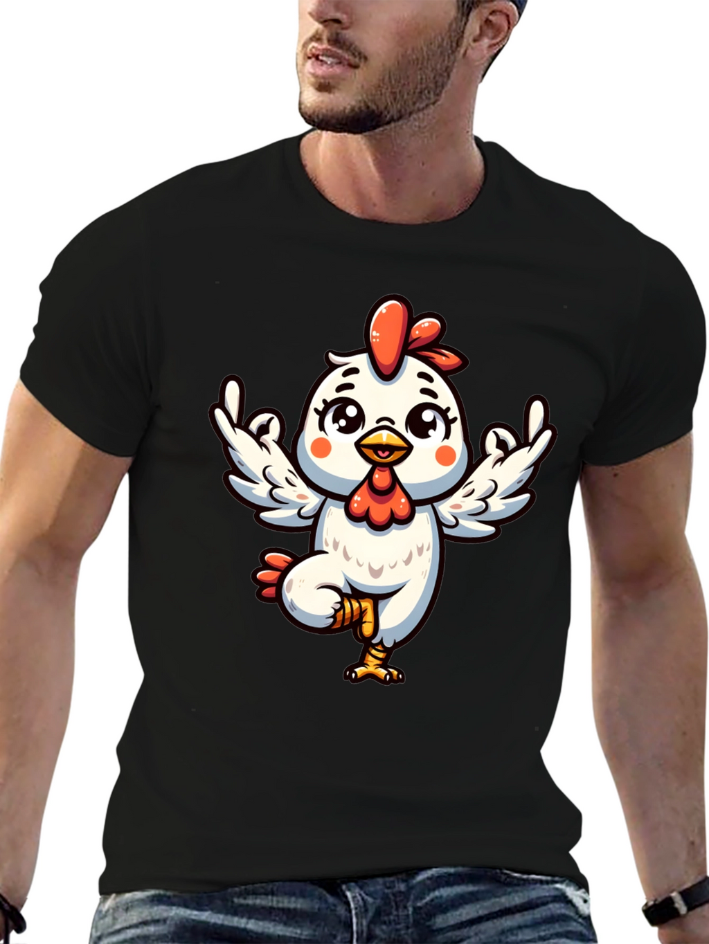 Yoga Chicken Graphic Tee - Black Cotton T-Shirt