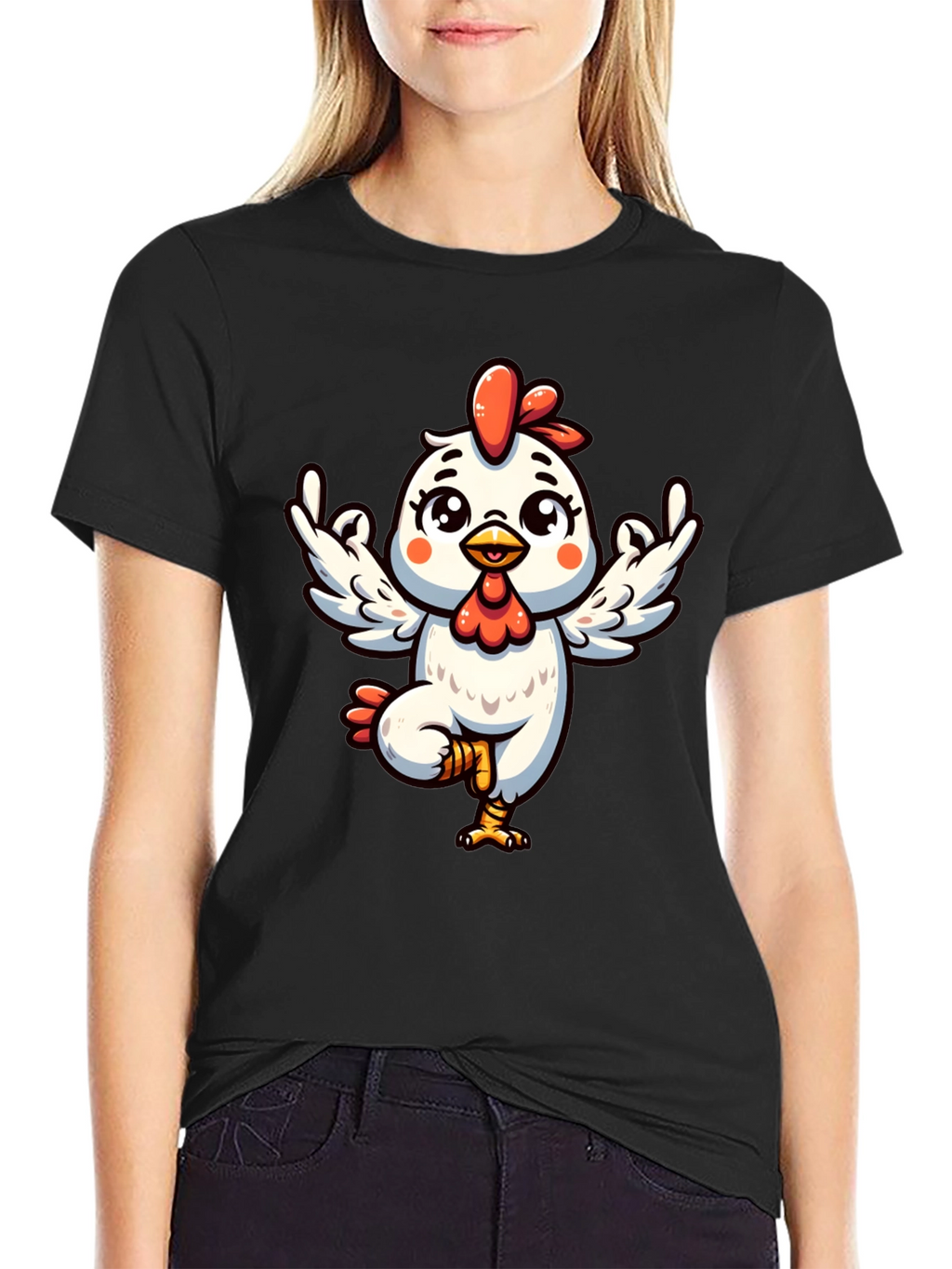 Yoga Chicken Graphic Tee - Black Cotton T-Shirt