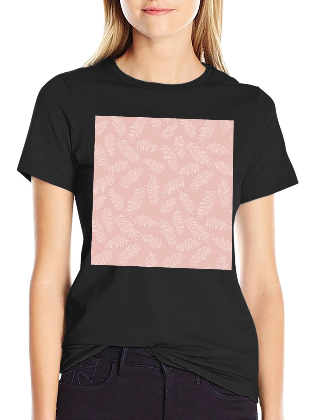 Black T-Shirt with Floral Pattern