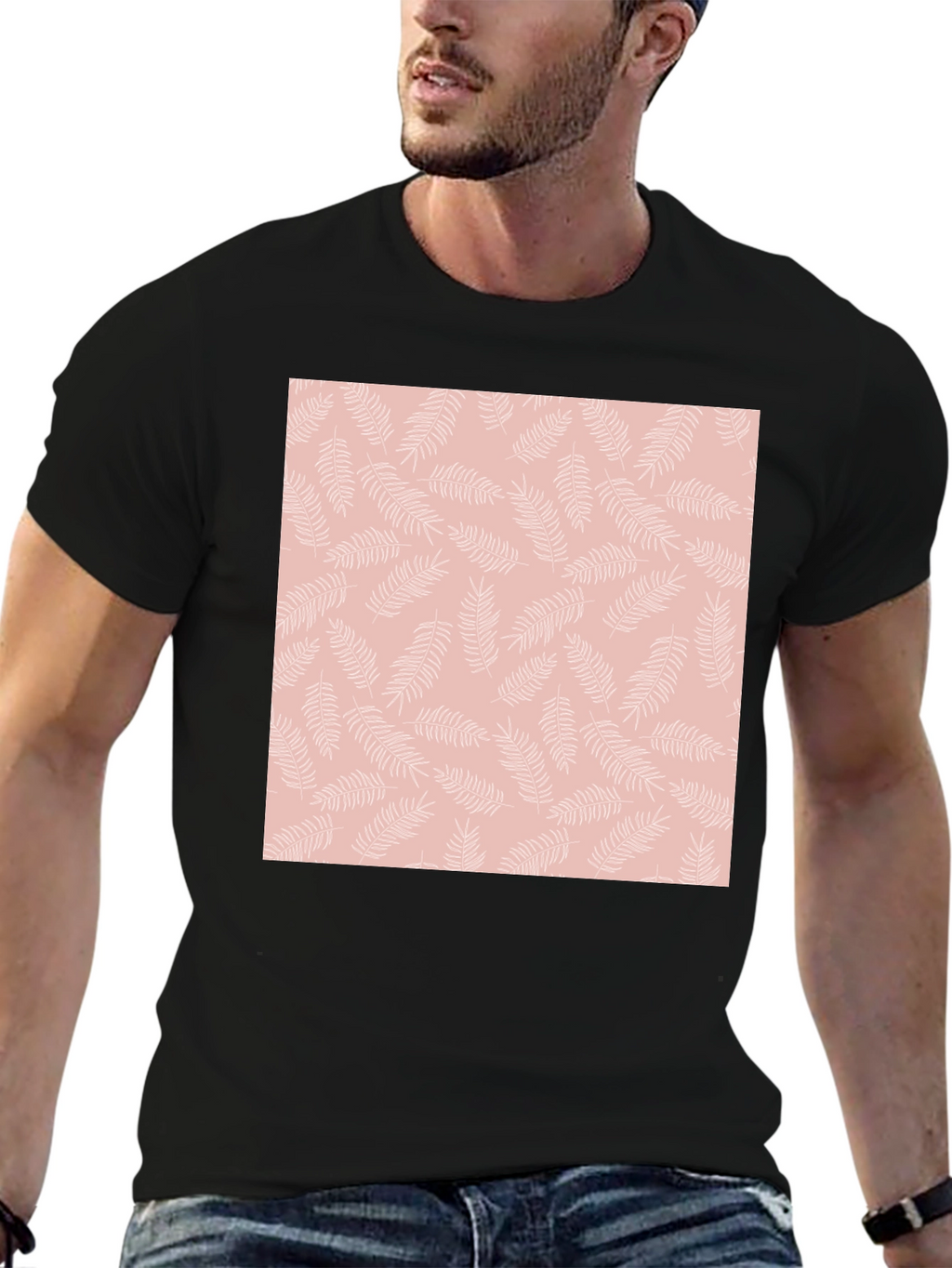 Black T-Shirt with Floral Pattern