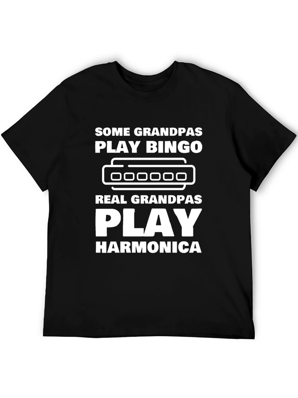 Funny Grandpas Harmonica Black T-Shirt
