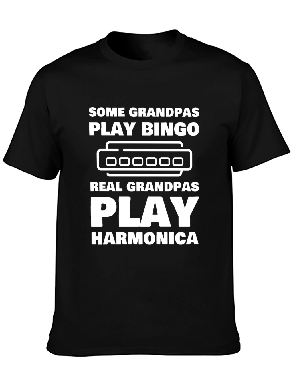 Funny Grandpas Harmonica Black T-Shirt
