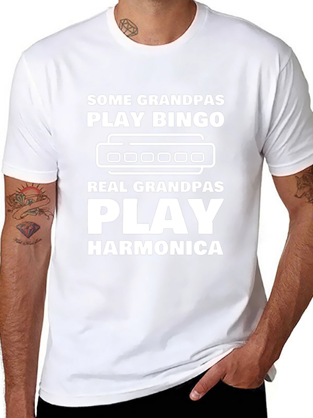Funny Grandpas Harmonica Black T-Shirt