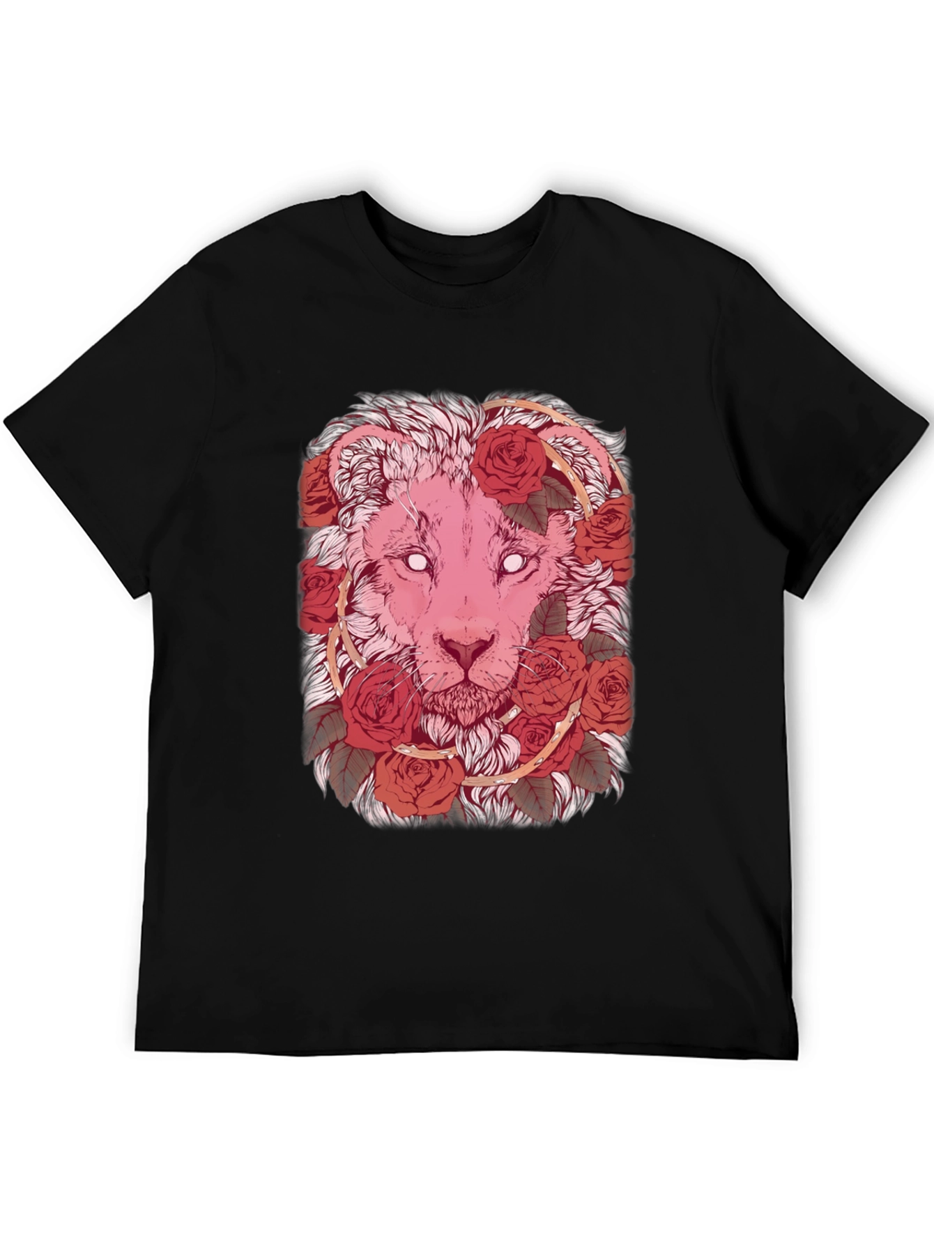 Lion & Roses Graphic Tee - Stylish Mens Black T-Shirt