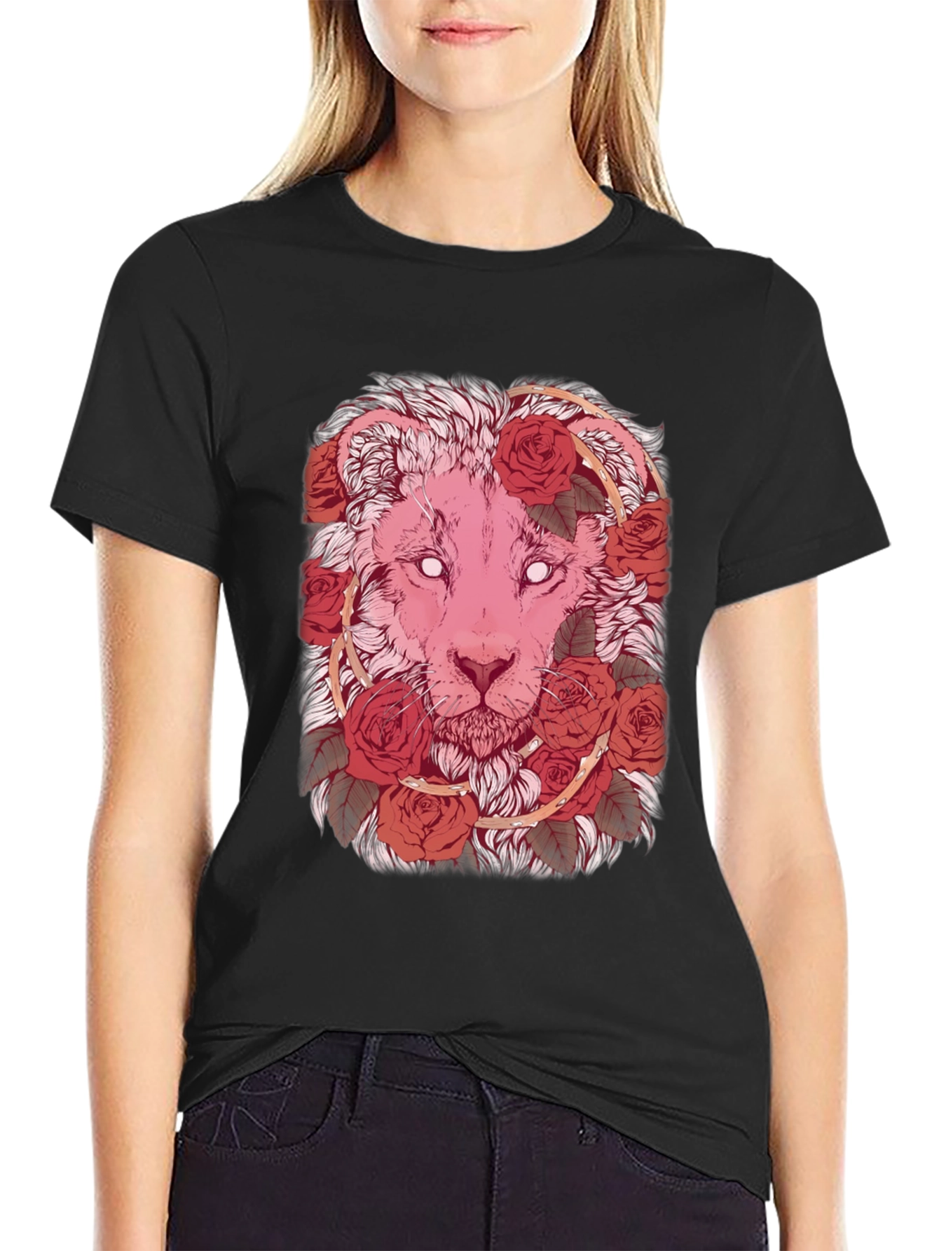 Lion & Roses Graphic Tee - Stylish Mens Black T-Shirt