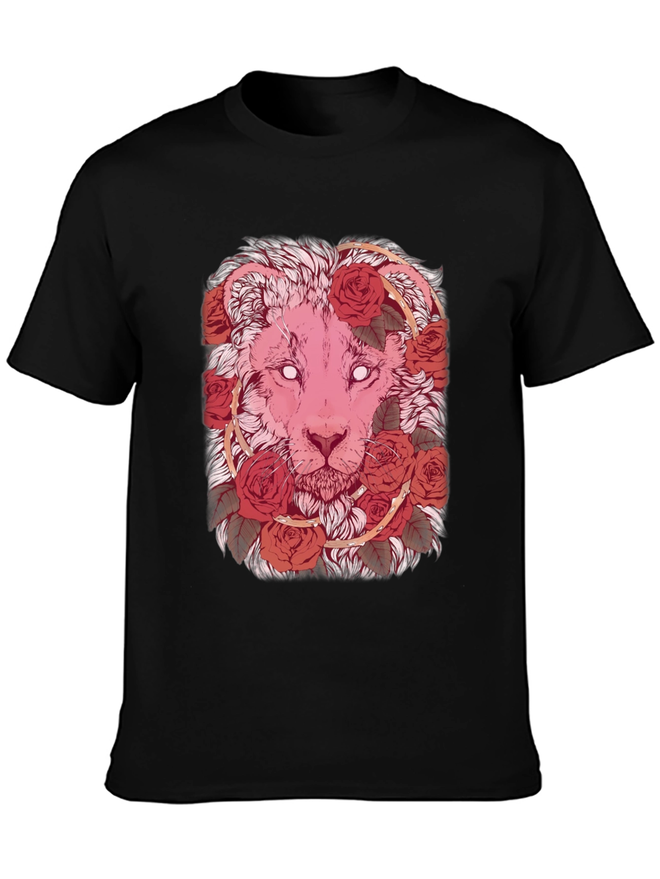 Lion & Roses Graphic Tee - Stylish Mens Black T-Shirt