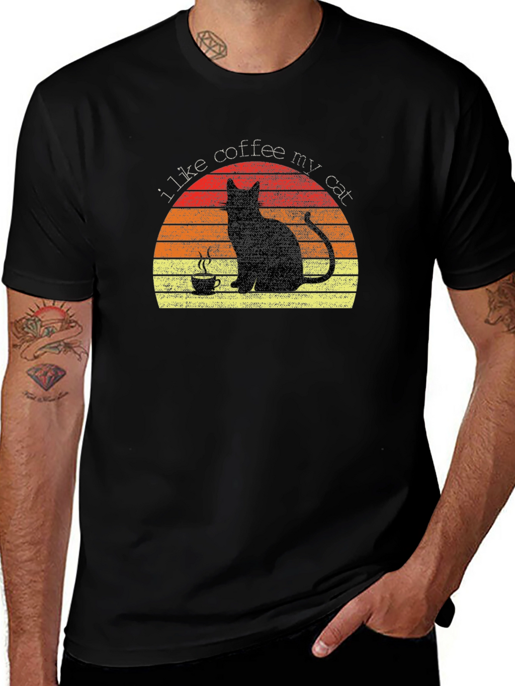 I Like Coffee My Cat T-Shirt - Black Tee