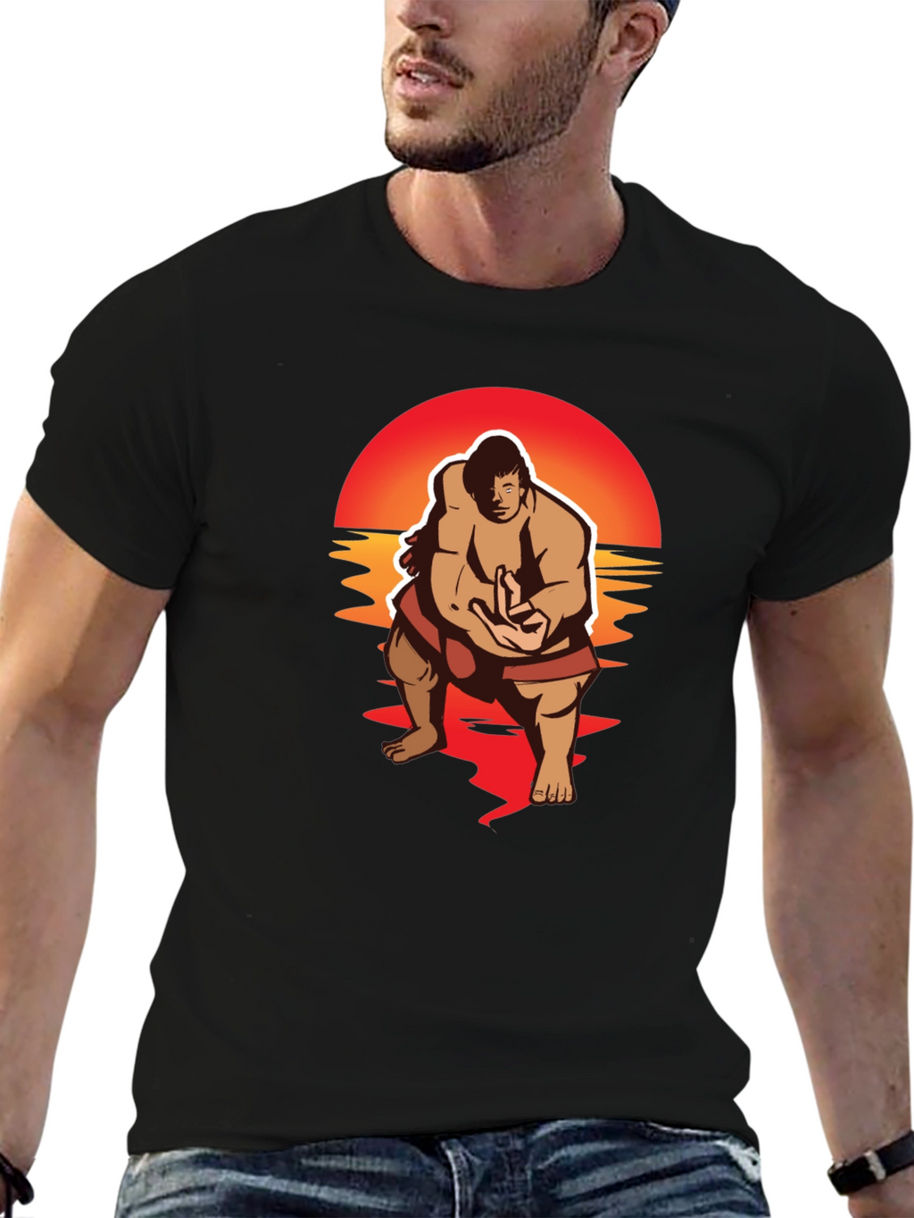 Sumo Sunset Black Graphic T-Shirt