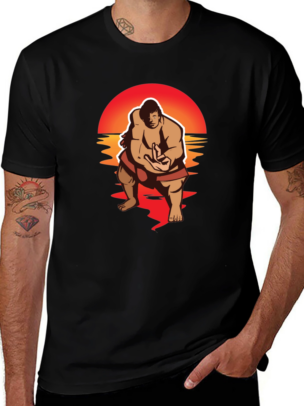 Sumo Sunset Black Graphic T-Shirt