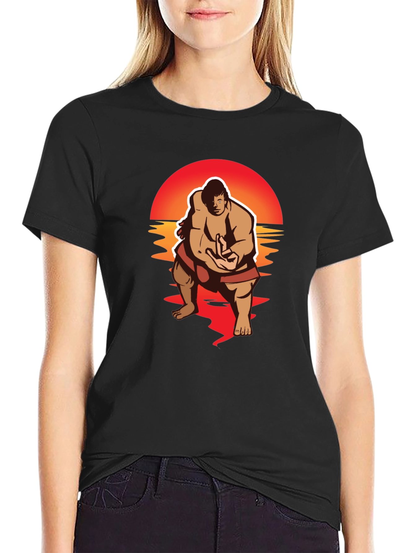 Sumo Sunset Black Graphic T-Shirt