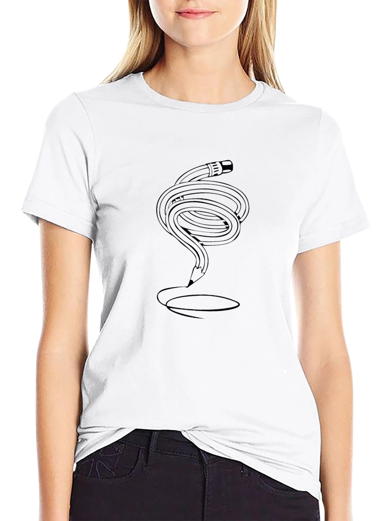 Pencil Twist Graphic Tee - Artsy Casual Style