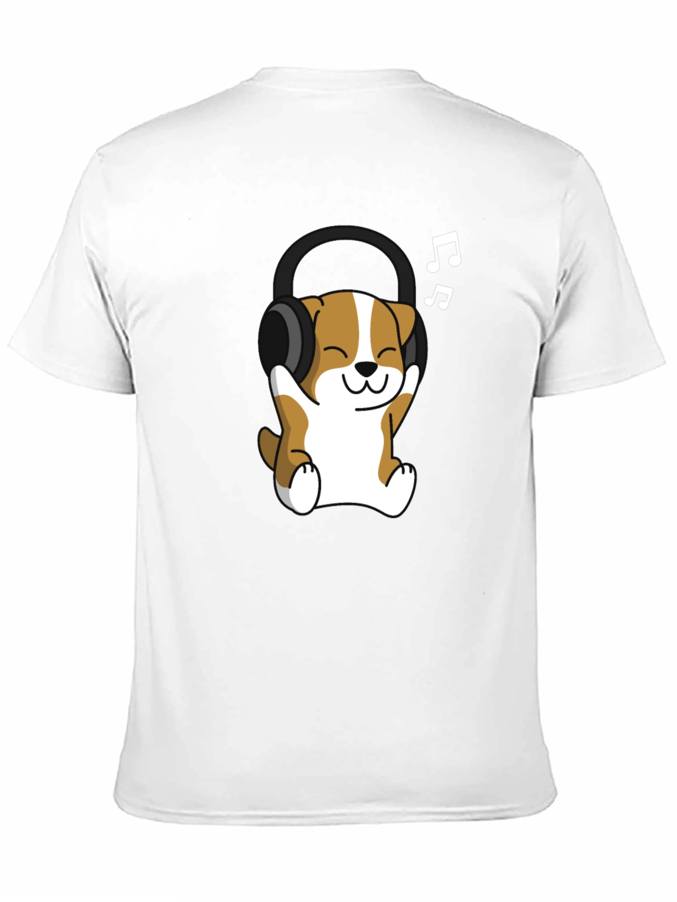 Cute Dog with Headphones Black T-Shirt