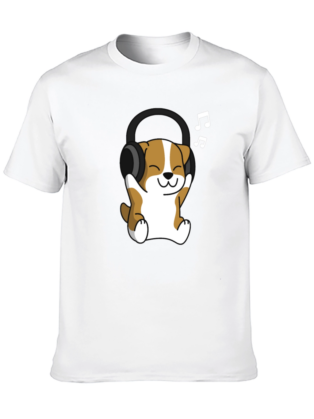 Cute Dog with Headphones Black T-Shirt