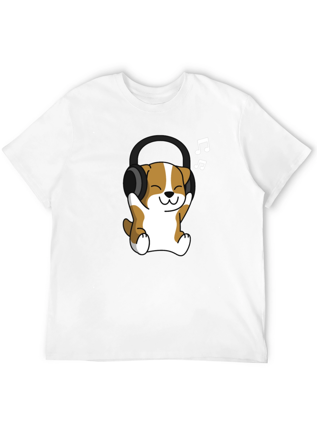 Cute Dog with Headphones Black T-Shirt