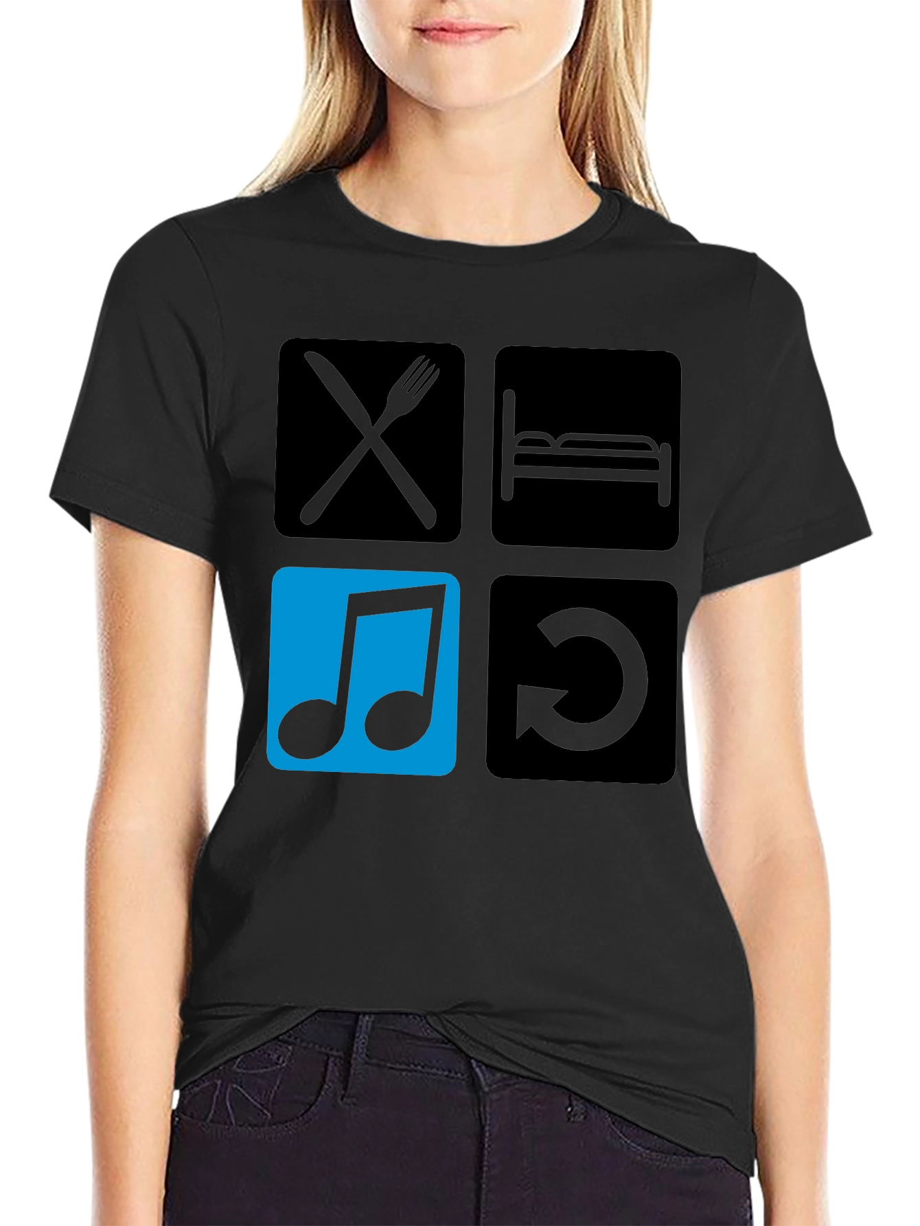 Eat Sleep Music Repeat Black T-Shirt