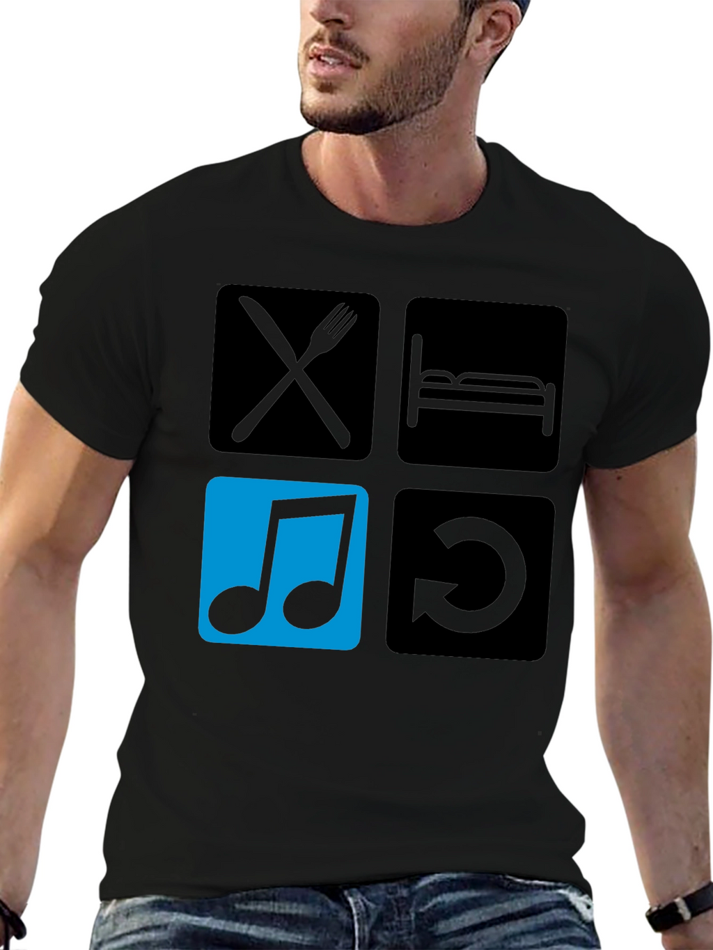 Eat Sleep Music Repeat Black T-Shirt