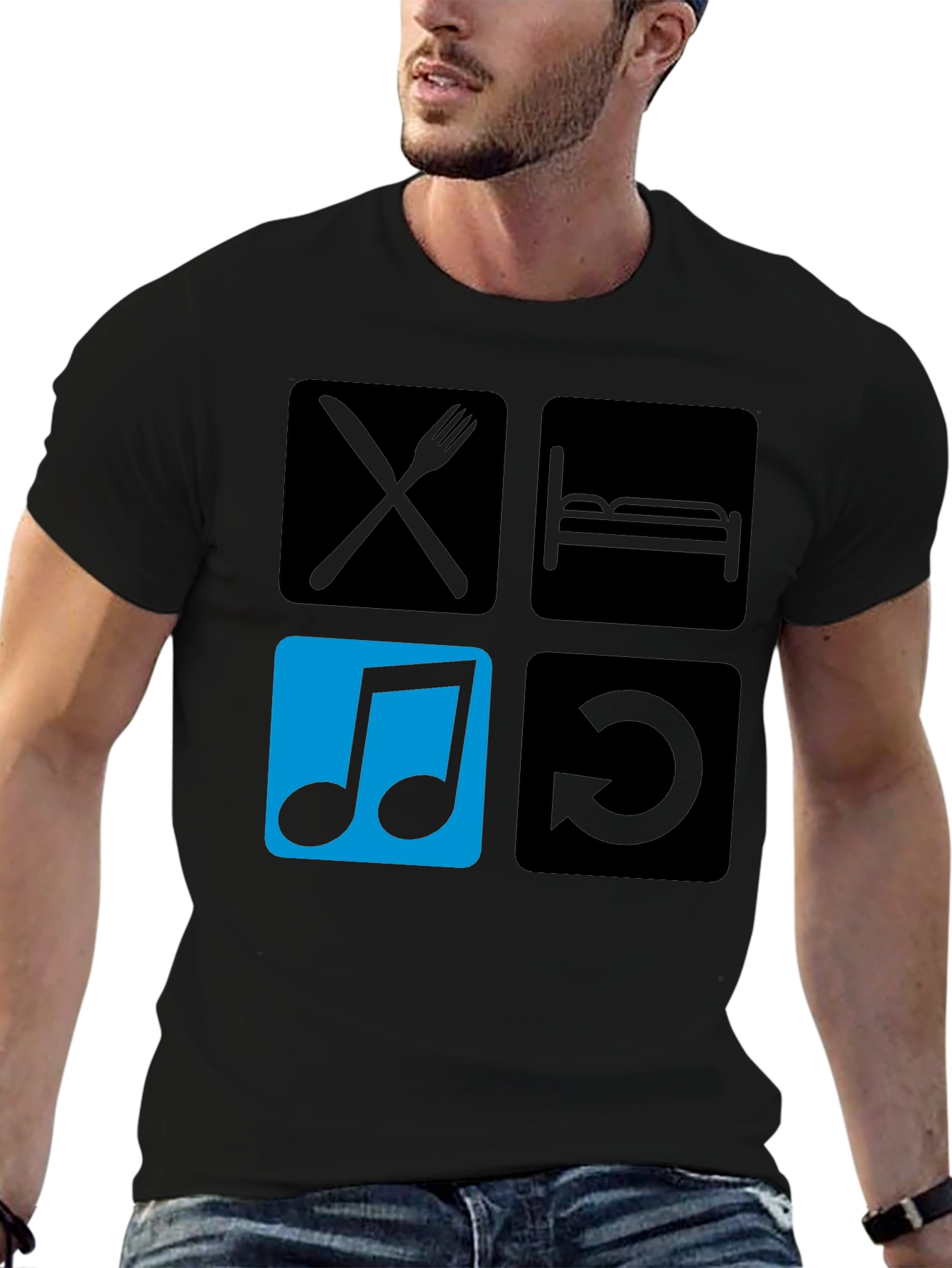 Eat Sleep Music Repeat Black T-Shirt