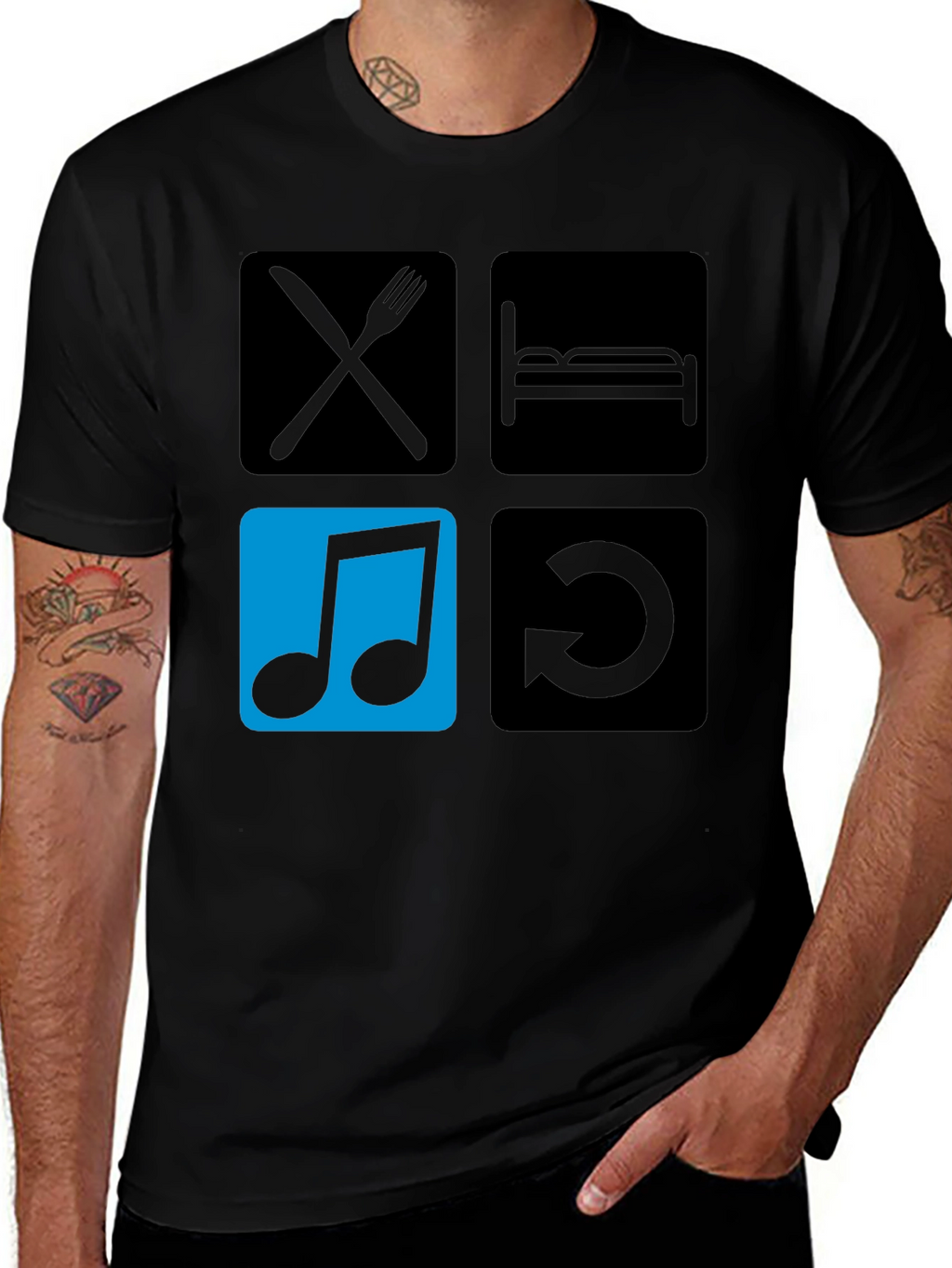 Eat Sleep Music Repeat Black T-Shirt
