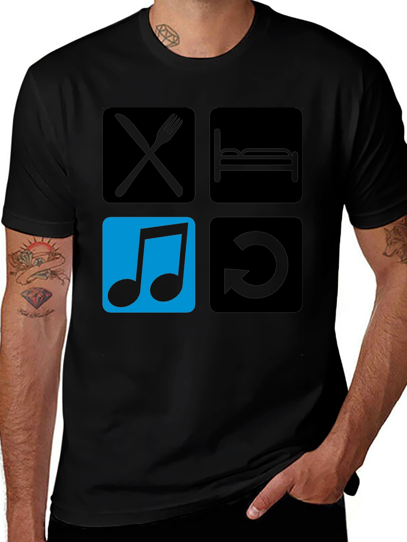 Eat Sleep Music Repeat Black T-Shirt