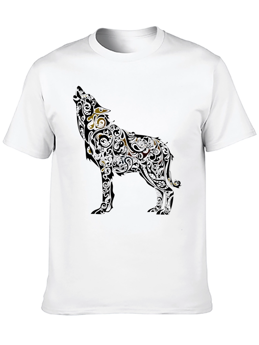 Wolf Patterned Graphic T-Shirt - Black