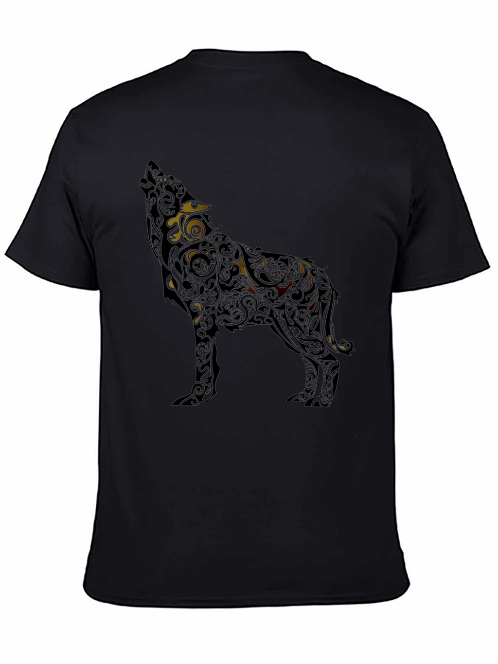 Wolf Patterned Graphic T-Shirt - Black
