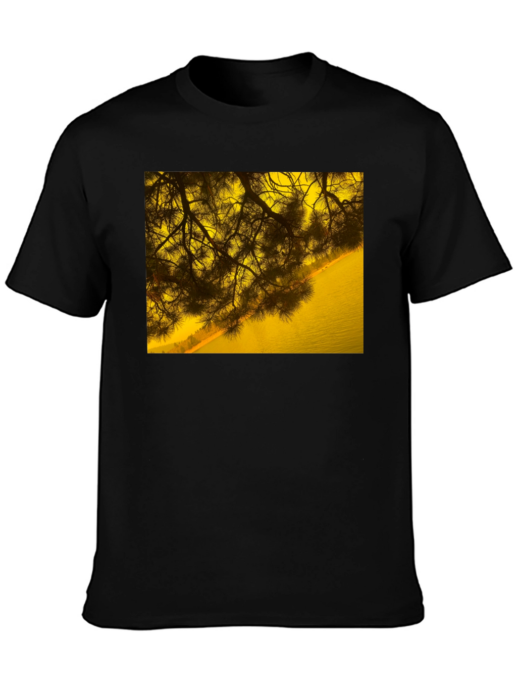 Nature Scene Graphic Tee - Black Cotton T-Shirt