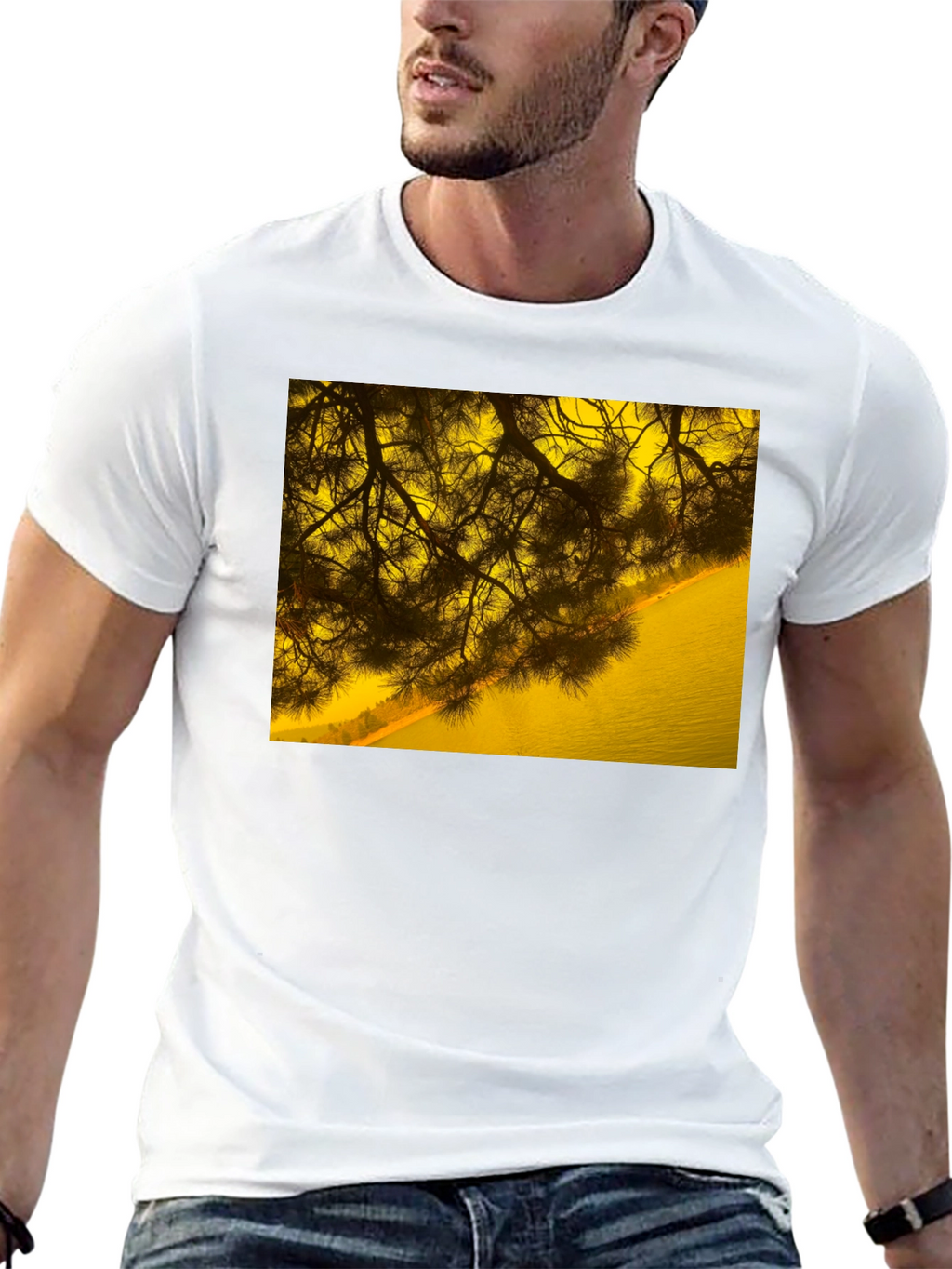 Nature Scene Graphic Tee - Black Cotton T-Shirt