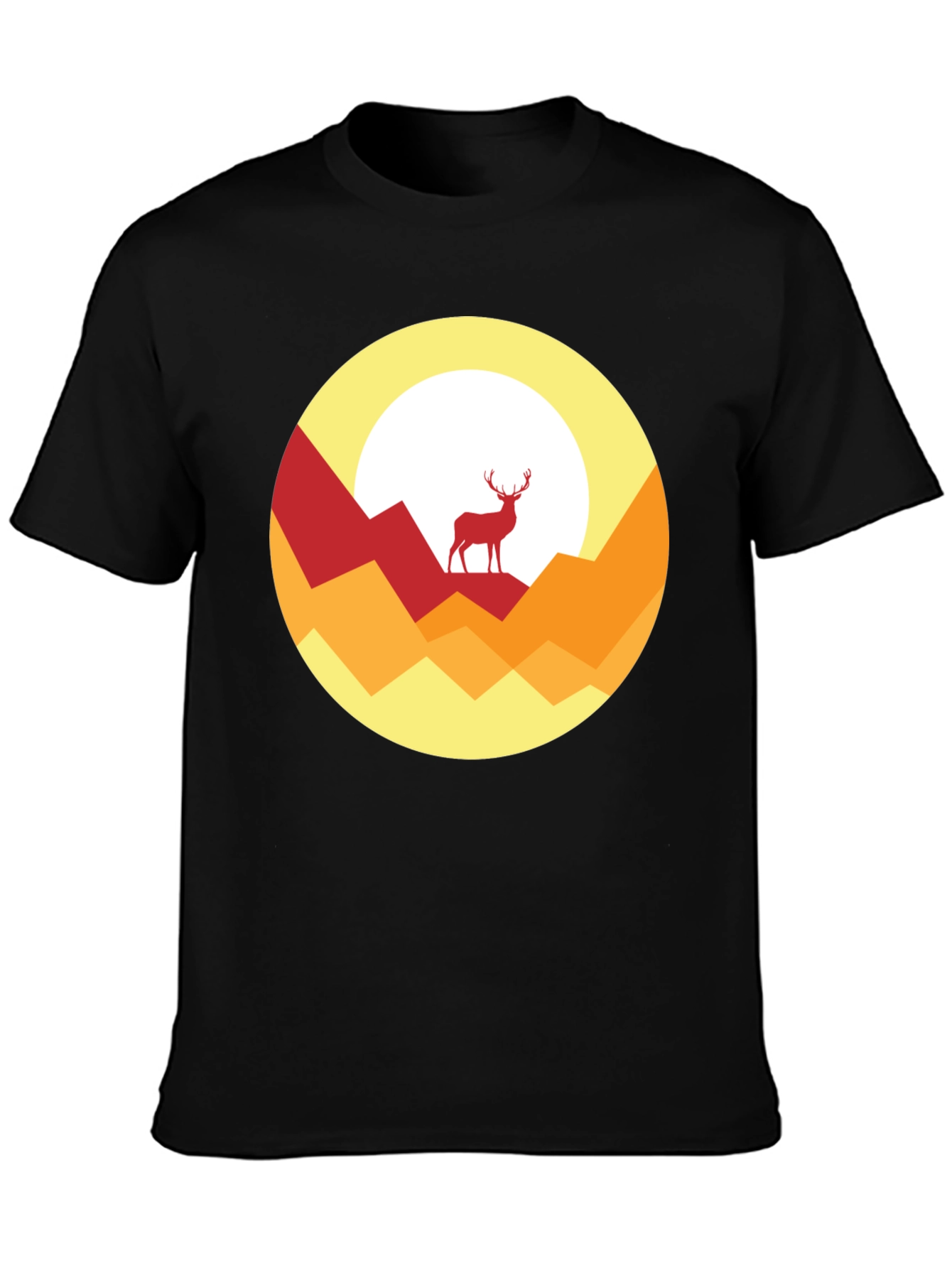 Nature Deer Graphic Tee - Stylish Mens Black T-Shirt