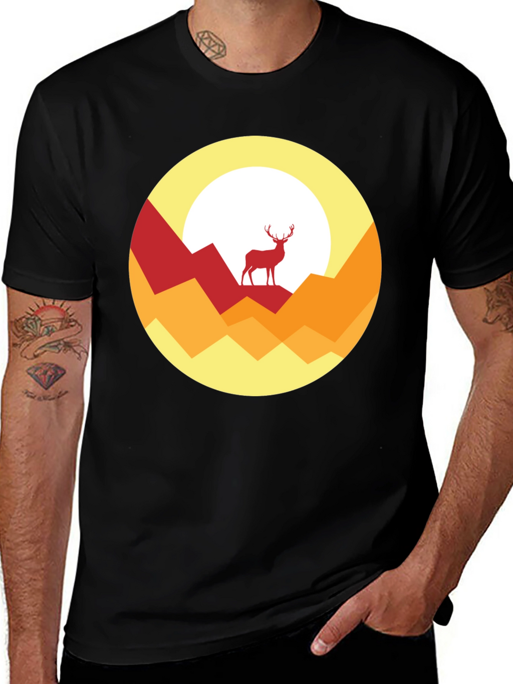 Nature Deer Graphic Tee - Stylish Mens Black T-Shirt